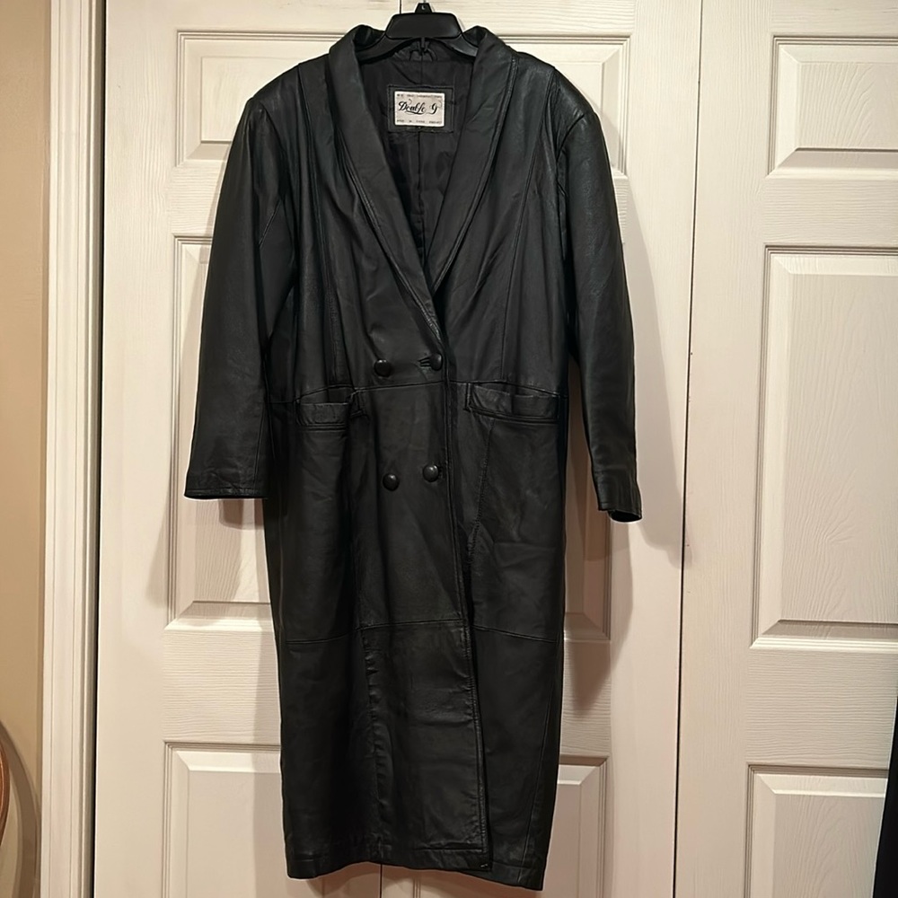 Double G - Medium - Vintage-Full Length - 2 Button - Black Leather Coat